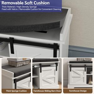 SENYU Farmhouse <b>Shoe</b> Rack <b>Bench</b> With <b>Storage</b> Seat White Wood 2-Tier Entryway Furniture Freestanding - Product Image 4