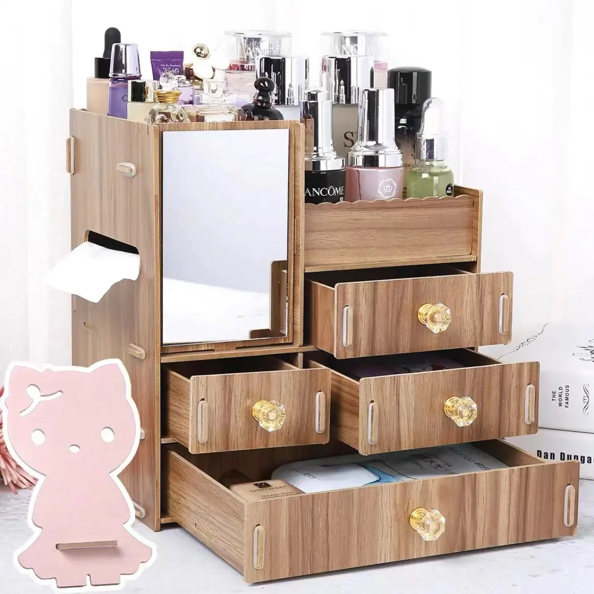 Caja de almacenamiento de escritorio de maquillaje de madera Ever Bright, cajón de escritorio, caja de maquillaje, caja de almacenamiento para dormitorio para niños, regalos de cumpleaños