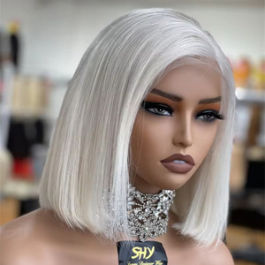 Luxe รัสเซียผมสีบลอนด์ผมมนุษย์ Bob วิกผมสั้น #60A Bob Blunt Cut Peluca Corta พร้อมปมฟอกขาวสําหรับผู้หญิงสีขาว - Product Image 1