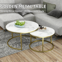 Muebles Modernos para Sala de Estar, Mesa de Centro de Mármol con Metal Dorado y Diseño de Panel de Madera, Estilo Elegante de Acero