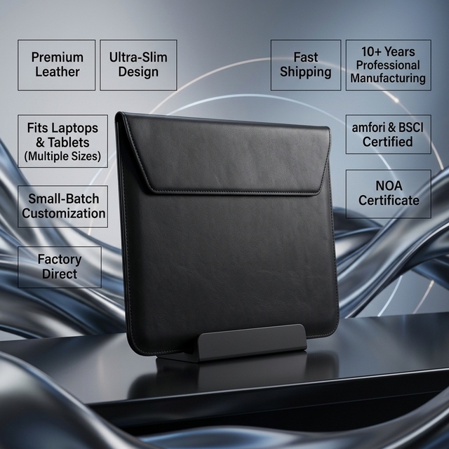 Hot Sale Minimalist Black Faux Leather Notebook Cover Thin Lightweight Envelope Tablet Case Custom Logo Wholesale