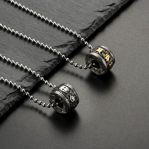 Collar Vintage de seis caracteres de estilo chino, collar con colgante de flor de loto de acero de <span class=keywords><strong>titanio</strong></span> para <span class=keywords><strong>hombre</strong></span> - Product Image 4