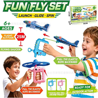 Ensemble de jouets à lancer 2 en 1, Avion planeur en mousse lumineux et Soucoupe volante à tirer par cordon, pour enfants, pour l'extérieur