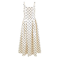 Nouvelle collection de vêtements pour femmes, style français vintage, inspiré de Hepburn, élégant, taille haute, coupe trapèze, à pois, col carré, chic, long, été