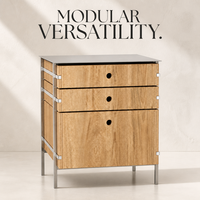 Armoire à tiroirs en bois massif et acier inoxydable Bauhaus, armoire de rangement de grande capacité pour salon, table d'appoint pour canapé, table de chevet pour chambre à coucher