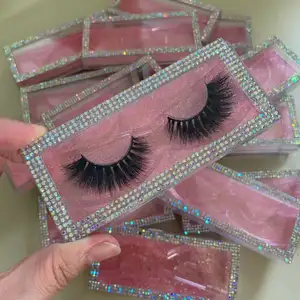 Wholesale cheap price clear acrylic lash case 3D natural mink eyelashes packaging rhinestone lashes box