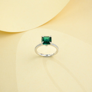 <b>Emerald</b> Cut Lab Created <b>Emerald</b> <b>Ring</b> S925 Sterling <b>Silver</b> Pave Side Stone Women <b>Ring</b> - Product Image 3