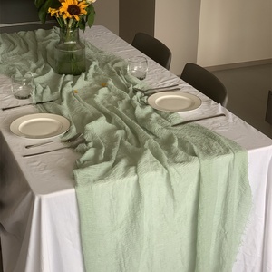 Para Amazon Bohemian Cheese Cloth Camino de mesa Estilo simple Plisado Mantel de tela arrugada para el hogar y las fiestas de boda - Product Image 6