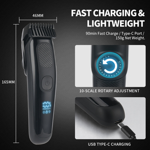 PRITECH เครื่องตัด<span class=keywords><strong>ผม</strong></span><span class=keywords><strong>ไฟ</strong></span>ฟ้าพร้อมจอแสดงผล LED 6800RPM มอเตอร์ความเร็วสูง ล็อคสำหรับเดินทาง เครื่องโกนหนวดไร้สาย ชุดโกนหนวด Type-C - Product Image 3