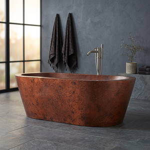 Bañera Ovalada Independiente de Cobre con Acabado Rústico, Bañera de Lujo de Metal para Adultos, Spa en el Baño - Product Image 4
