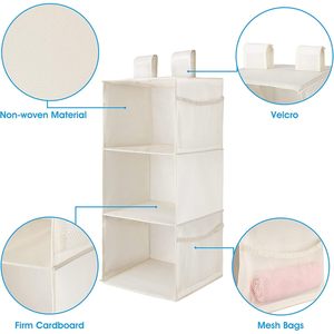 3-<b>Shelf</b> Hanging Closet Organizer Foldable Non-Woven Fabric Storage <b>Shelves</b> For Bedroom Clothing Organization Beige - Product Image 4