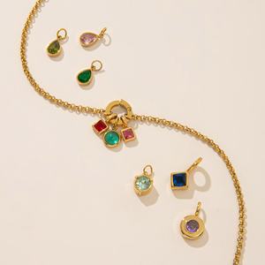 Collar con colgante de 12 piedras de nacimiento de acero inoxidable chapado en oro de 18 quilates para mujer, cadena suelta con dije de circonita, venta al por mayor, básico, DIY - Product Image 2