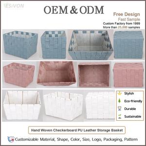 Juego de 3 Cestas de Almacenamiento Tejidas de Cuero PU, Diseño a Cuadros en Colores Macaron, Impermeables y Duraderas <span class=keywords><strong>para</strong></span> Sala de Estar, Venta <span class=keywords><strong>al</strong></span> <span class=keywords><strong>Por</strong></span> <span class=keywords><strong>Mayor</strong></span>, Personalizables - Product Image 2