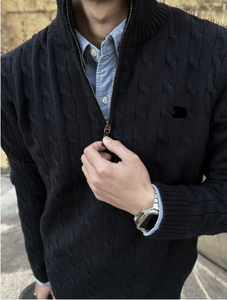 Maglione Invernale da <span class=keywords><strong>Uomo</strong></span> con Collo Alto, Design di <span class=keywords><strong>Marca</strong></span> con Logo Ricamato, Maglione con Zip a un Quarto - Product Image 2