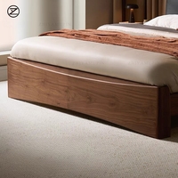 Lit en bois de noyer noir d'Amérique du Nord avec dossier en cuir de luxe, style moderne minimaliste, lit double pour chambre principale, personnalisable
