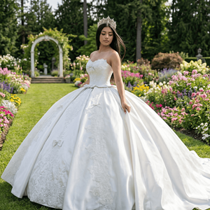 Robe de mariée élégante en satin Wx256, bustier sans manches, avec traîne de chapelle, modèle Jancember - Product Image 1