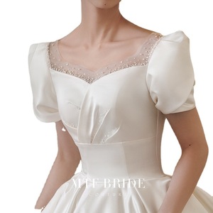 Mtf Bride Satin Wedding Dress Sweetheart Neckline Ball Gown Natural Waist Vintage Style Long Train For Brides - Product Image 5
