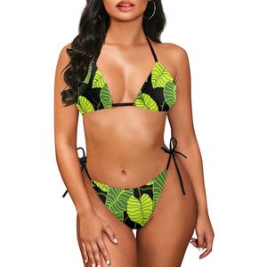 Costume da Bagno Bikini Due Pezzi da Donna Personalizzato con Stampa Foglia di Kalo Hawaiana, Tendenza Estiva, Casual e Sexy - Product Image 1