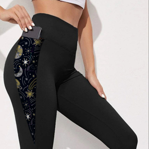 2023 plus récent Design personnalisé taille haute tricoté beurre doux Double face brossé planète impression numérique Leggings Triangle poche - Product Image 1