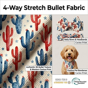 1 yarda de tela de punto de poliéster y elastano con estampado personalizado del 4 de julio, diseño de balas, tela <span class=keywords><strong>Liverpool</strong></span> para lazos y baberos de mascotas - Product Image 1