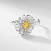 Douze fleur dieux série fleur d'hibiscus fleur plaqué or en argent Sterling fil anneau pour les femmes à la mode à la mode polyvalent Index