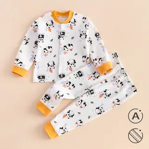 熊猫宝宝印花内衣睡衣春秋两件套纯棉上衣连裤婴儿服装