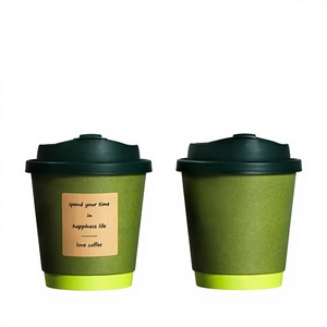330ML Green Reusable Coffee <b>Cups</b> with Lid Single Wall Kraft Paper <b>Disposable</b> Hot Drink <b>Cup</b> Spend Your Time in Happiness Life - Product Image 1