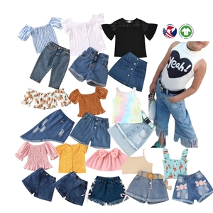 Vente en gros d'ensembles de vêtements pour filles en bas âge, 2 pièces, haut court et <span class=keywords><strong>jupe</strong></span> en jean, pour l'été - Product Image 1