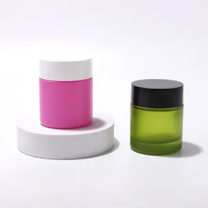 Alta qualidade 50g fosco verde rosa cilindro engrossar fundo personalizado cor creme cosmético jar creme