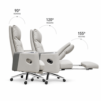 Chaise de bureau exécutive ergonomique de luxe avec repose-pieds 155 °   Chaise de bureau de direction inclinable en cuir pleine fleur brésilien à dossier haut