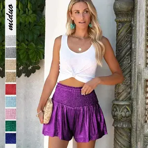 Wholesale Sequin Sports Workout Running Draped Loose High Waist Smocked Elastic Gym Shorts For Women