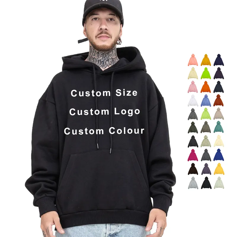 Kazak kazak özel Unisex yüksek kalite 450Gsm düz toplu kahverengi Streetwear fransız Terry siyah damla omuz Hoodie