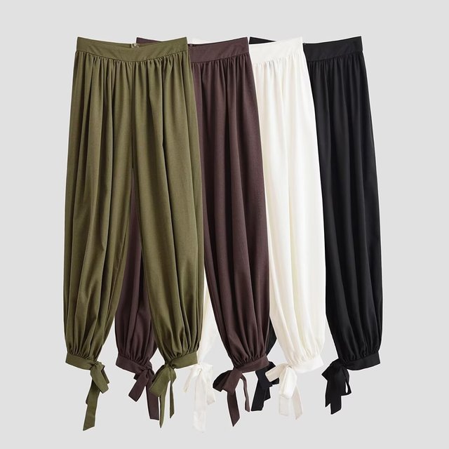 MYST&ZA Women's Clothing 2026 Summer New Fashionable Simple Versatile Mid-Waist Bow-Embellished Long Pants