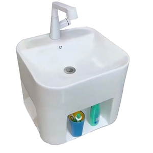 Lavabo mural autoportant noir mat avec étagère intégrée pour articles de toilette et shampoing – tout-en-un - Product Image 6