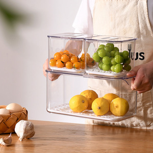 Fridge Crisper Transparent Plastic <strong>Container</strong> Large Capacity Fruit Vegetable Storage Box Stackable Fresh Keep Kitchen - Product Image 1