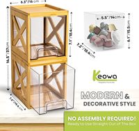 Organisateur de tiroir à collations empilable en bambou avec bacs de rangement coulissants en acrylique transparent pour garde-manger, idéal pour les collations, les dosettes et les épices