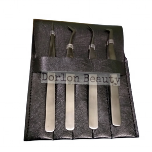 Pinzas de extensión de pestañas de volumen de plasma negro con bolsa a juego embalaje Etiqueta Privada oferta pestañas curvas Ans pinzas rectas - Product Image 1