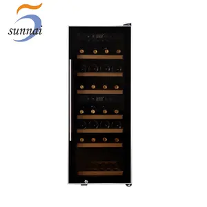 China OEM manufacture small wooden shelves dual zone wine cooler refrigerator