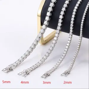 마이애미 힙합 925 스털링 실버 2mm 3mm 4mm 5mm D VVS Moissanite 테니스 체인 팔찌 목걸이