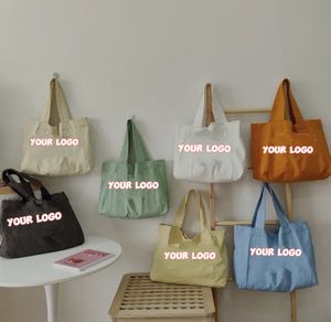 Sac à bandoulière de grande capacité uni, sac en toile littéraire, sac fourre-tout pour étudiant, logo imprimé personnalisé, coton réutilisable - Product Image 1