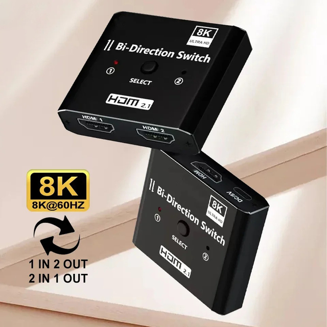 DOONJIEY 8K 60HZ 4K 120Hz HDTV Splitter Switch 2.1 Bi-Direction 1x2/2x1 HD Switch for Mi Box PS5/4 TV Box