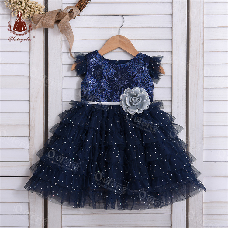 chinese dress ladies Champagne Star Tulle Flower Girls Dresses with Small Cape for Wedding Child-2 / Pink Color main image 1