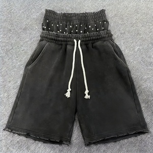 Shorts d'été pour hommes, taille haute, personnalisés, de haute qualité, style Y2K Street, coupe oversize, 100% coton peigné, couleur unie, style Hip-hop, décontractés, respirants et à séchage rapide - Product Image 1