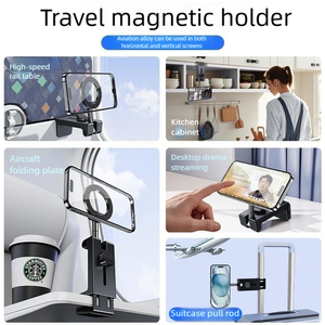 Magnetic Foldable Phone Stand Aviation Zinc Alloy Strong Neodymium Magnet 720 Degree Multi Axis <b>Rotation</b> for Car Desktop - Product Image 3