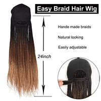Baseball Perruque Longue Ombre Tresses Cap Perruque Chapeau avec Synthétique Petite Boîte Tressage Extensions de Cheveux Femmes