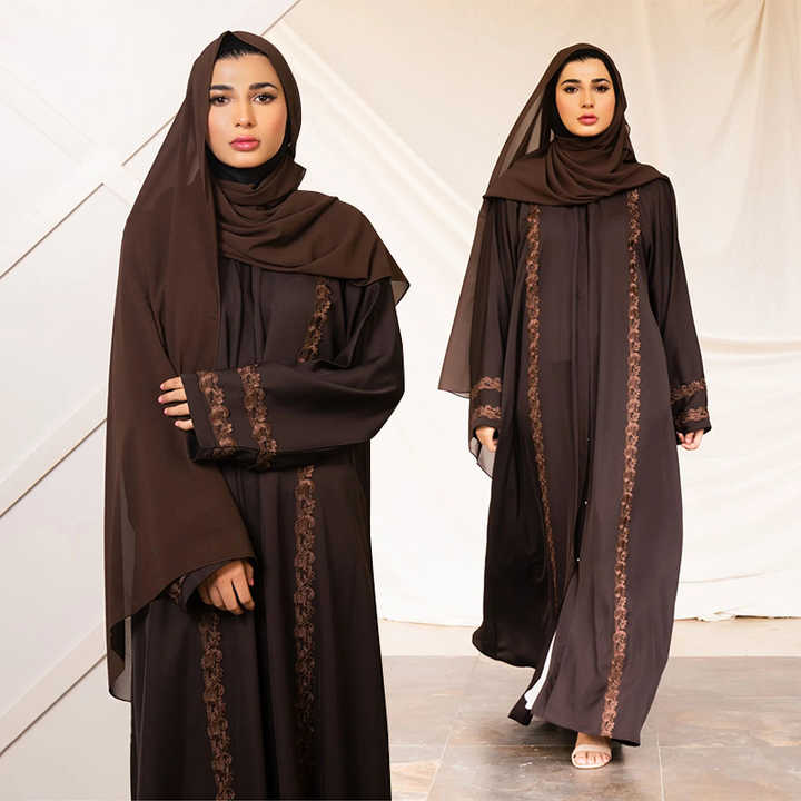 Eid Luxurious Three-Piece Set: Shimmery Butterfly Abaya with Slim Cuffs, Inner Dress & Hijab main image 1