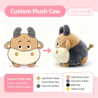 Peluche personnalisée super douce en forme de vache brodée, jouet en coton PP, OEM ODM, faible MOQ, design personnalisé pour anniversaire d'enfants, anti-stress