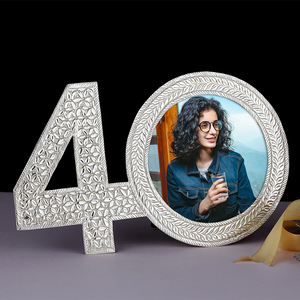 40 Shaped Photo Frame Elegant Silver Finish Decorative Milestone Birthday Picture Frame for 40th Celebration <b>Memories</b> <b>Gifts</b> - Product Image 1