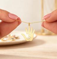 Collier main en acier inoxydable avec pendentif main mère-enfant, plaqué or 18K PVD, collier pour maman