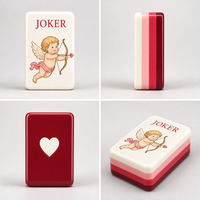 Mahjong en acrylique rouge en forme de cœur, 160 pièces, motif ours Joker américain, logo personnalisé, style américain, pour soirée de jeu en famille, cadeau
